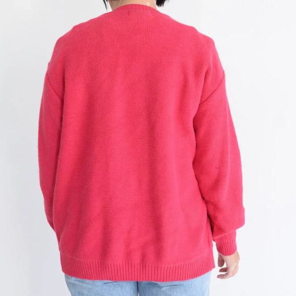 Vintage Tradition  Pink Cable Knit Barbiecore Button Up Cardigan Sweater L - Picture 3 of 12